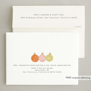 This is a retro foil pressed holiday cards with foil pressed by Itsy Belle Studio called baubles printing on recycled smooth signature in standard