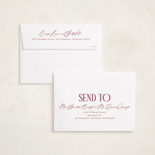 This is a cranberry foil pressed holiday cards with foil pressed by Brianne Larsen called joy arch printing on recycled smooth signature in standard