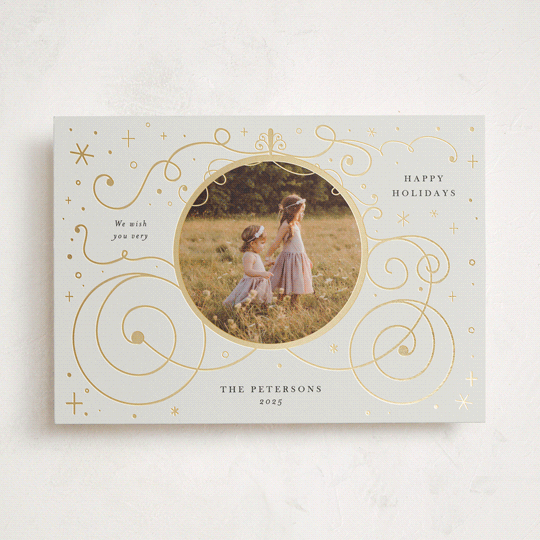 "Disney's Cinderella Carriage" - Foil-pressed Holiday Cards in Ivory by Amy Payne.