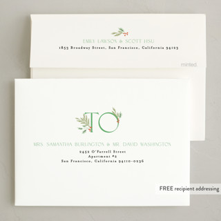 This is a tangerine foil pressed holiday cards with foil pressed by Alethea and Ruth called merry letters printing on recycled smooth signature in standard