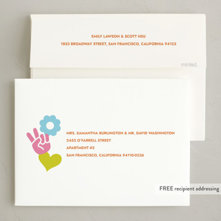 This is a citrus foil pressed holiday cards with foil pressed by Megan Davis called peace out printing on recycled smooth signature in standard