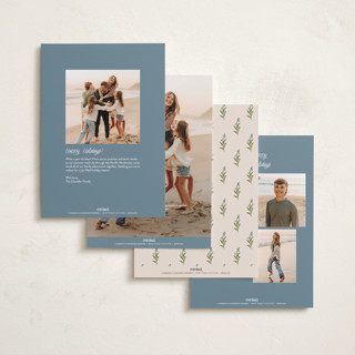 This is a blue jay foil pressed holiday cards with foil pressed by Creo Study called hand-drawn vintage garden printing on recycled smooth signature in standard