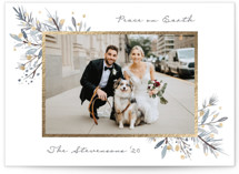 This is a blue foil stamped holiday card by Factory Made called Peaceful Botanical with foil-pressed printing on smooth signature in standard.