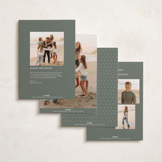 This is a sage foil pressed holiday cards with foil pressed by Lori Wemple called snapshots printing on recycled smooth signature in standard