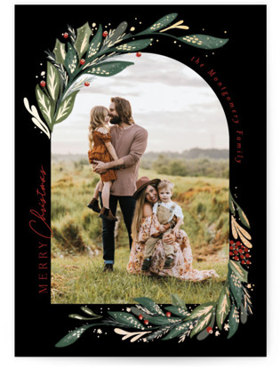 This is a black foil stamped holiday card by Joanna Griffin called Winter Foliage with foil-pressed printing on recycled smooth signature in standard.