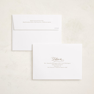 This is a gingerbread foil pressed holiday cards with foil pressed by Nicole Walsh called merry script printing on recycled smooth signature in standard