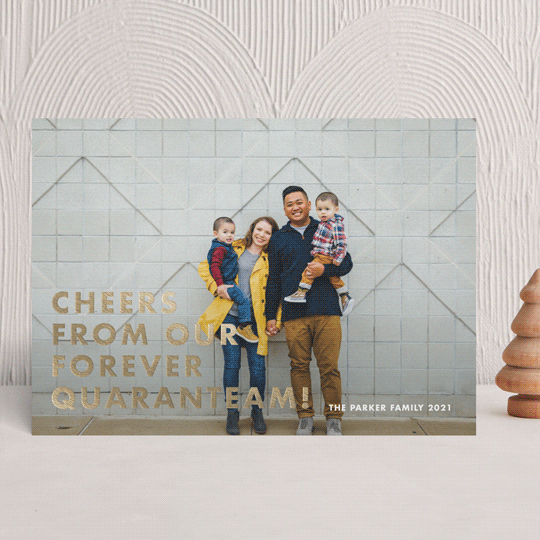 "Quaranteaming" - Foil-pressed Holiday Cards in Stocking by Toast & Laurel.