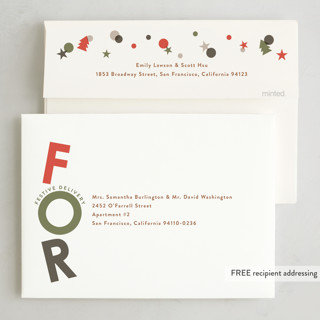 This is a mist foil pressed holiday cards with foil pressed by Jackie Crawford called exuberant printing on recycled smooth signature in standard