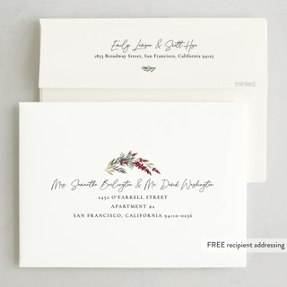 This is a sugar plum foil pressed holiday cards with foil pressed by Robert and Stella called frances printing on recycled smooth signature in standard