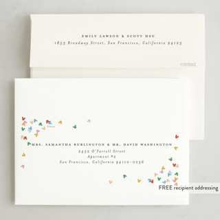 This is a snow foil pressed holiday cards with foil pressed by Ellen Schlegelmilch called mickey confetti corners printing on recycled smooth signature in standard