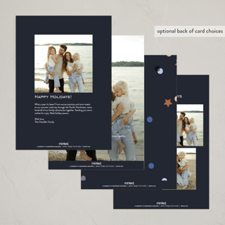 This is a blue jean foil pressed holiday cards with foil pressed by Pixel and Hank called confetti cheers printing on recycled smooth signature in standard