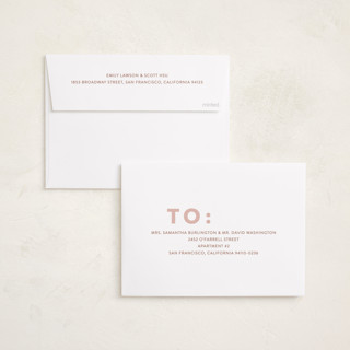 This is a rose foil pressed holiday cards with foil pressed by Angela Thompson called modern type printing on recycled smooth signature in standard