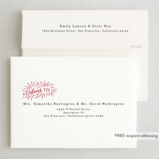 This is a blush foil pressed holiday cards with foil pressed by Alethea and Ruth called middle banner printing on recycled smooth signature in standard