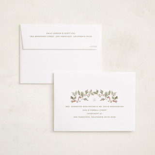 This is a snow foil pressed holiday cards with foil pressed by Rebecca Durflinger called sketched winter botanicals printing on recycled smooth signature in standard