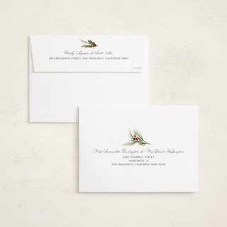 This is a snow foil pressed holiday cards with foil pressed by Kate Ahn called boxwood and berries printing on recycled smooth signature in standard