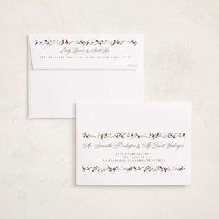 This is a cream foil pressed holiday cards with foil pressed by Erin L. Wilson called hawthorne printing on recycled smooth signature in standard