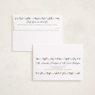 This is a deep navy foil pressed holiday cards with foil pressed by Erin L. Wilson called hawthorne printing on recycled smooth signature in standard