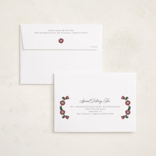 This is a poinsettia foil pressed holiday cards with foil pressed by Jen Owens called monogram nouveau printing on recycled smooth signature in standard