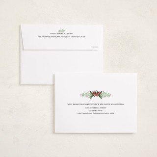 This is a evergreen foil pressed holiday cards with foil pressed by Angel Walker called traditional christmas printing on recycled smooth signature in standard