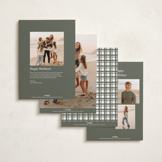 This is a sage foil pressed holiday cards with foil pressed by Ashley Presutti Beasley called traditional plaid printing on recycled smooth signature in standard