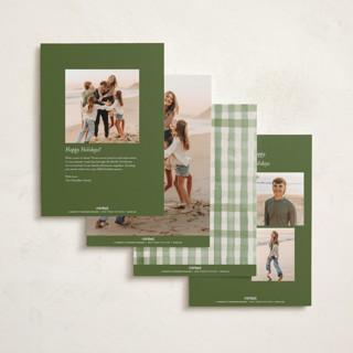 This is a sage foil pressed holiday cards with foil pressed by Meagan Christensen called gingham printing on recycled smooth signature in standard
