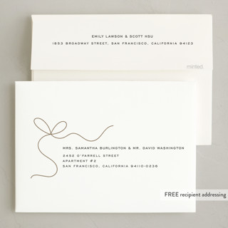 This is a winter foil pressed holiday cards with foil pressed by Yuliya Evseeva called little bow printing on recycled smooth signature in standard