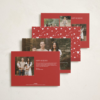 This is a mickey gloves foil pressed holiday cards with foil pressed by Danie Romrell called disney mickey holiday magic printing on recycled smooth signature in standard