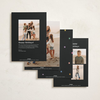 This is a midnight foil pressed holiday cards with foil pressed by Kercia Jane called tiny star confetti printing on recycled smooth signature in standard