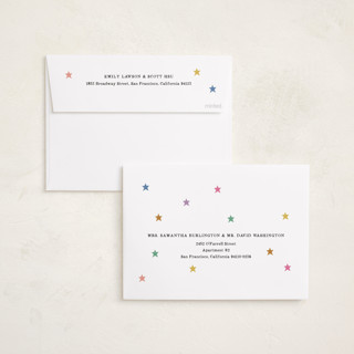 This is a midnight foil pressed holiday cards with foil pressed by Kercia Jane called tiny star confetti printing on recycled smooth signature in standard