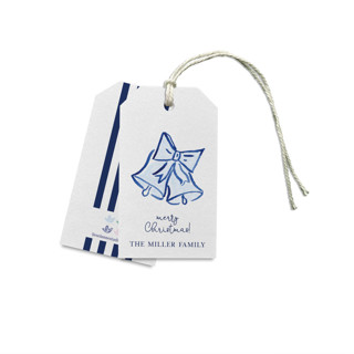This is a blue holiday decorations by Liesel Anne called personalized blue christmas bells gift tags in standard