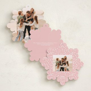 This is a blushing holiday card ornaments with gloss press by Jessie Steury called super snowflake printing on recycled smooth signature in ornament
