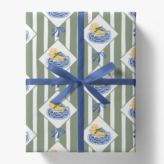 This is a green wrapping paper by Liesel Anne called duckling in a teacup gift wrap in standard