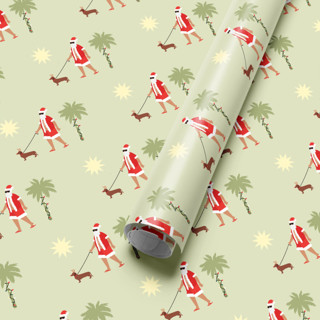 This is a green wrapping paper by tara berg called santa in sarasota tropical wrapping paper in standard