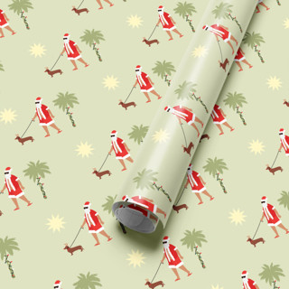 This is a green wrapping paper by tara berg called Santa in Sarasota Tropical Wrapping Paper.