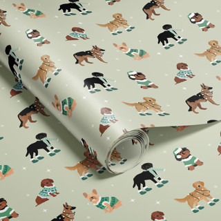 This is a green wrapping paper by tara berg called holiday dogs wrapping paper in standard
