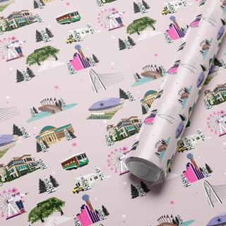 This is a beige wrapping paper by tara berg called merry christmas, dallas! wrapping paper in standard