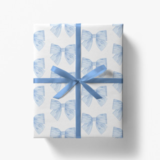 This is a blue wrapping paper by Liesel Anne called Striped Blue Bows Gift Wrap [Set of 3 Sheets] in standard.