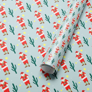 This is a blue wrapping paper by tara berg called howdy, howdy, howdy western wrapping paper in standard