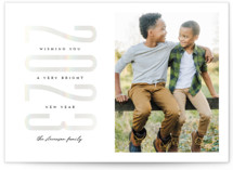 This is a white gloss press holiday card by Jessica Corliss called Stacked Year with gloss-press printing on smooth signature in standard.