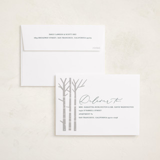 This is a lake gloss press holiday cards with gloss press by Brooke Chandler called birch trees printing on recycled smooth signature in standard