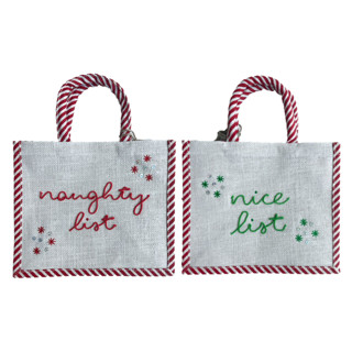 This is a multicolor wrapping paper by Jollity and Co called naughty + nice small tote in standard