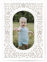 This is a grey letterpress holiday card by Meagan Christensen called Victoria with letterpress printing on bright white letterpress paper in standard.