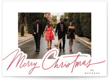 This is a red letterpress holiday card by Everett Paper Goods called Pen Scripted with letterpress printing on bright white letterpress paper in standard.