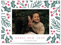 This is a green letterpress holiday card by Iveta Angelova called Christmas Botanicals with letterpress printing on bright white letterpress paper in standard.