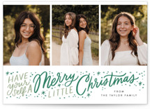 This is a green letterpress holiday card by Alethea and Ruth called Merry Little Lettering with letterpress printing on bright white letterpress paper in standard.