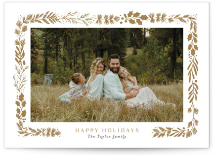 This is a brown letterpress holiday card by Alethea and Ruth called Collected Tiny Frame with letterpress printing on bright white letterpress paper in standard.