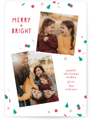 This is a pink letterpress holiday card by Kacey Kendrick Wagner called Merry Confetti with letterpress printing on bright white letterpress paper in standard.