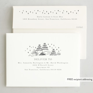 This is a winter letterpress holiday cards with letterpress by Vivian Yiwing called woodland christmas printing on bright white letterpress paper in standard