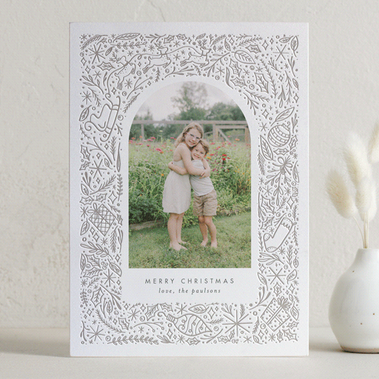 "Christmas Magic" - Letterpress Holiday Photo Cards in Cobblestone by Amy Payne.