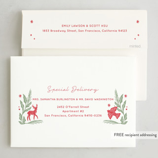 This is a holly letterpress holiday cards with letterpress by Elly called winter woodland printing on bright white letterpress paper in standard